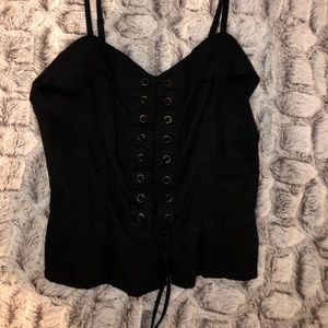 Free People Black Lace Up Tank Top